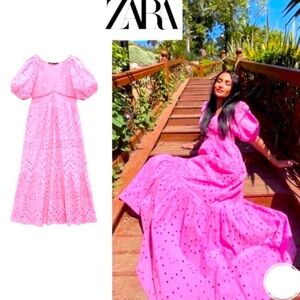 Zara Pink Eyelet Maxi Dress